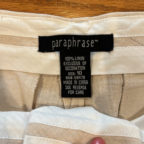 Ladies size 10 lined Capri linen pants with embroidered dragon flies - Picture 2 of 6